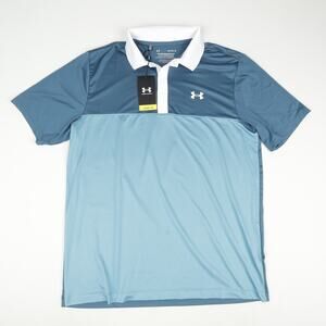 Under Armour Mens Large Color Block Performance Polo Blue